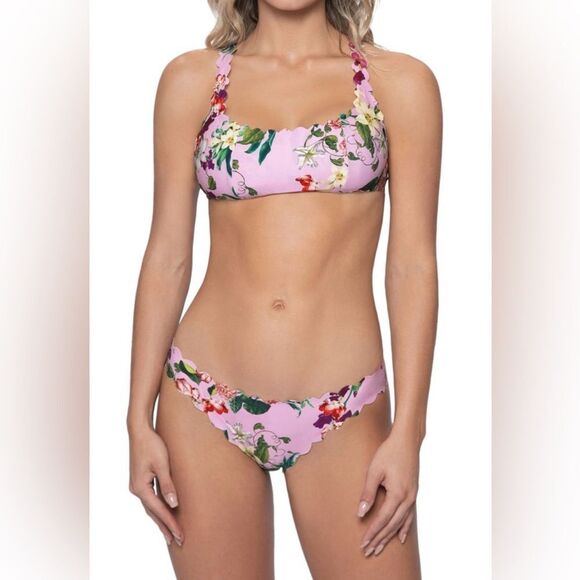 PQ women’s Hibiscus  *Reversible Bikini 2PC SET Scalloped Hibiscus Size M-NWT - Picture 1 of 13